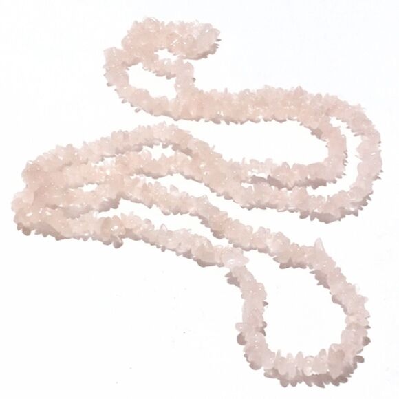 Natural Pink Rose Quartz Chip Beaded Necklace 34 Inches - Picture 5 of 7
